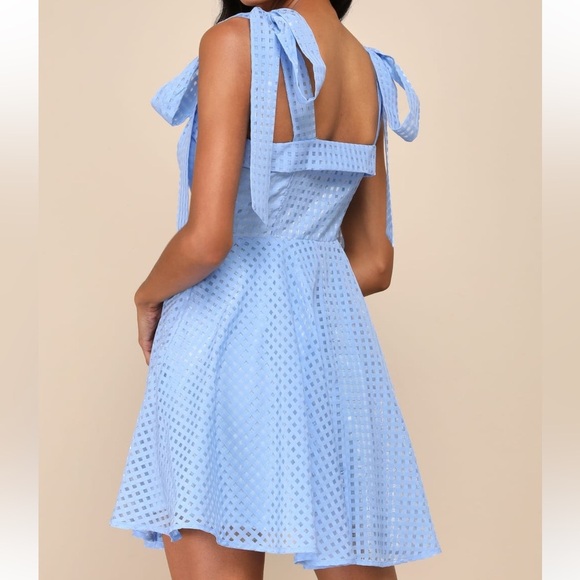 Lulu’s NWT Forever Darling Blue Gingham‎ Burnout Tie-Strap Mini Dress Size XL - Picture 3 of 15